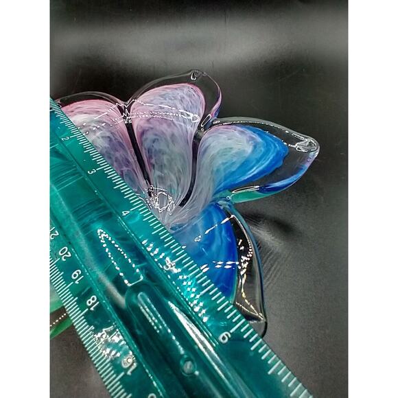 Art Glass Star Flower Votive Dish, Pastel Swirl Colors, Clear Rim – Murano Style - Picture 10 of 10